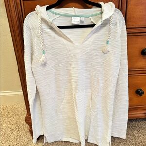 White Hooded Beach Coverup with Tassel Drawstrings